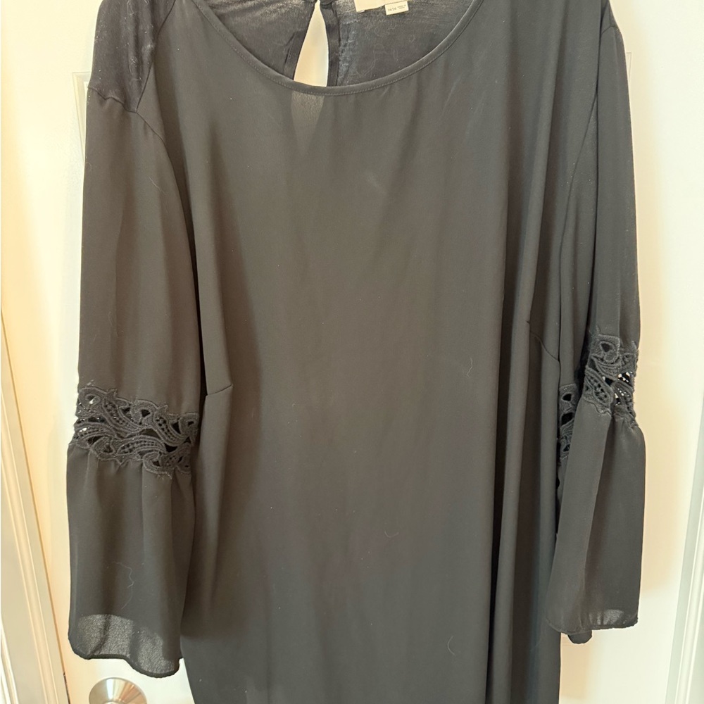 LOFT Black Blouse with Lace Sleeves
